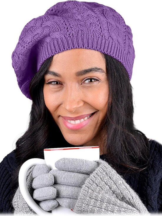 Women\'s Crochet Knitted Style Beanie Slouchy Hat Lavender main image 5